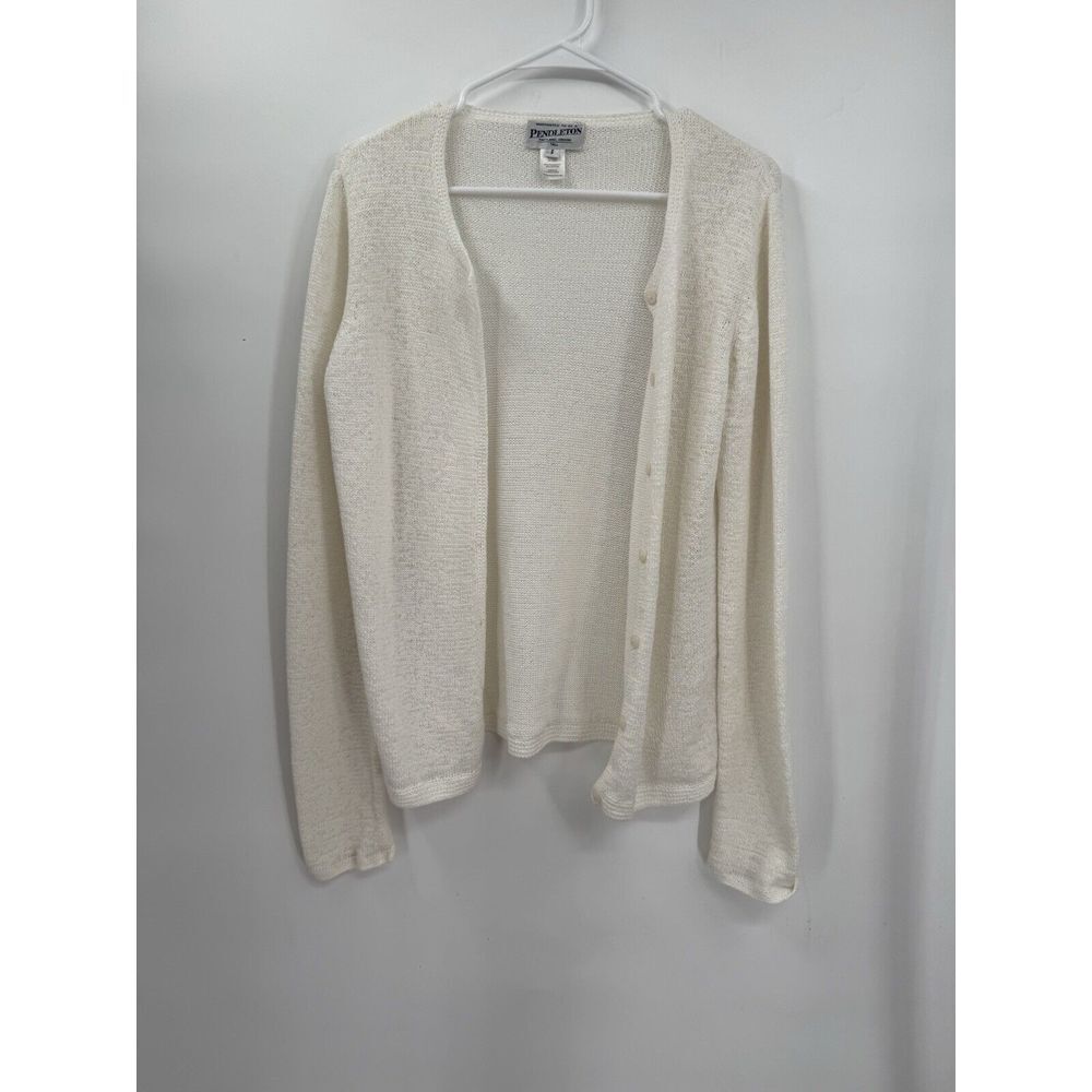 Pendleton Small Tall‎ Cardigan Womens White Textured Knit Button Front Sweater